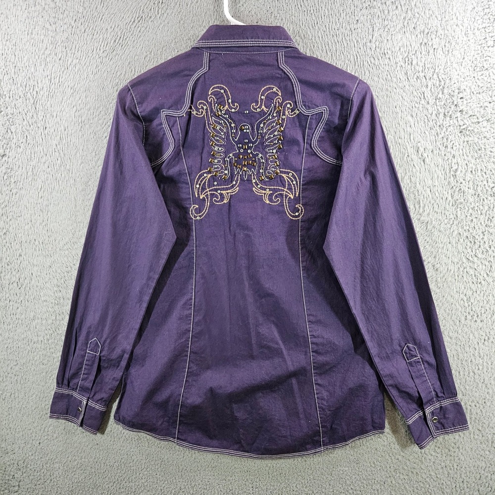 Rock 47 by Wrangler Womens Purple Western Snap Shirt Studded Butterfly M